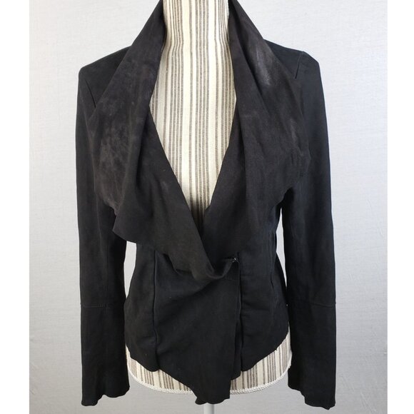 Graham & Spencer Suede Leather Jacket Soft Asymmetrical Biker Goth Black size L - Picture 1 of 16